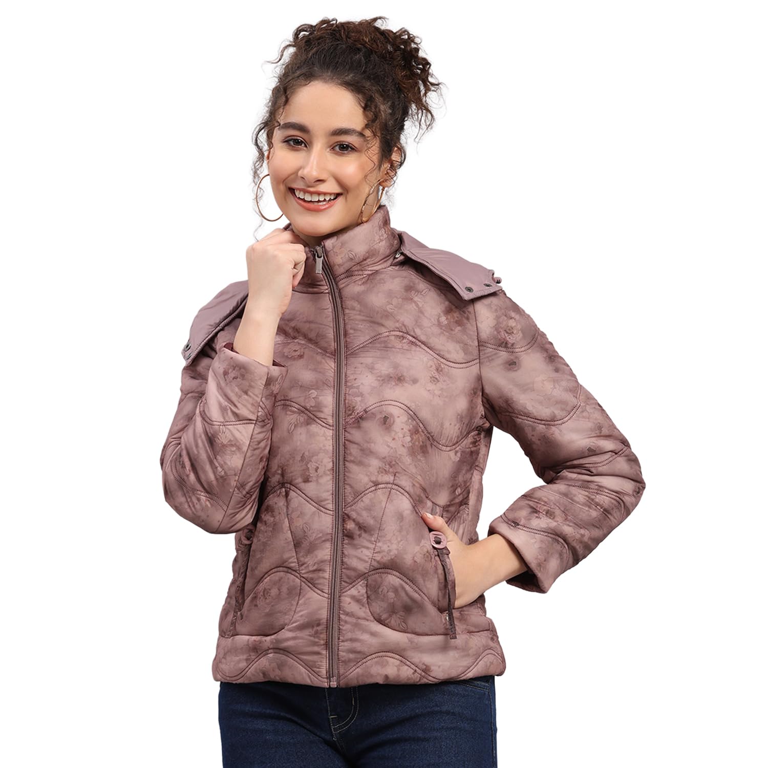 Monte Carlo Womens Regular Fit Printed Zipper Full Sleeve Winter Jacket | Women Winter Jacket | Stylish Zipper Jacket | Casual Winter Wear For Women's (Pack Of 1)