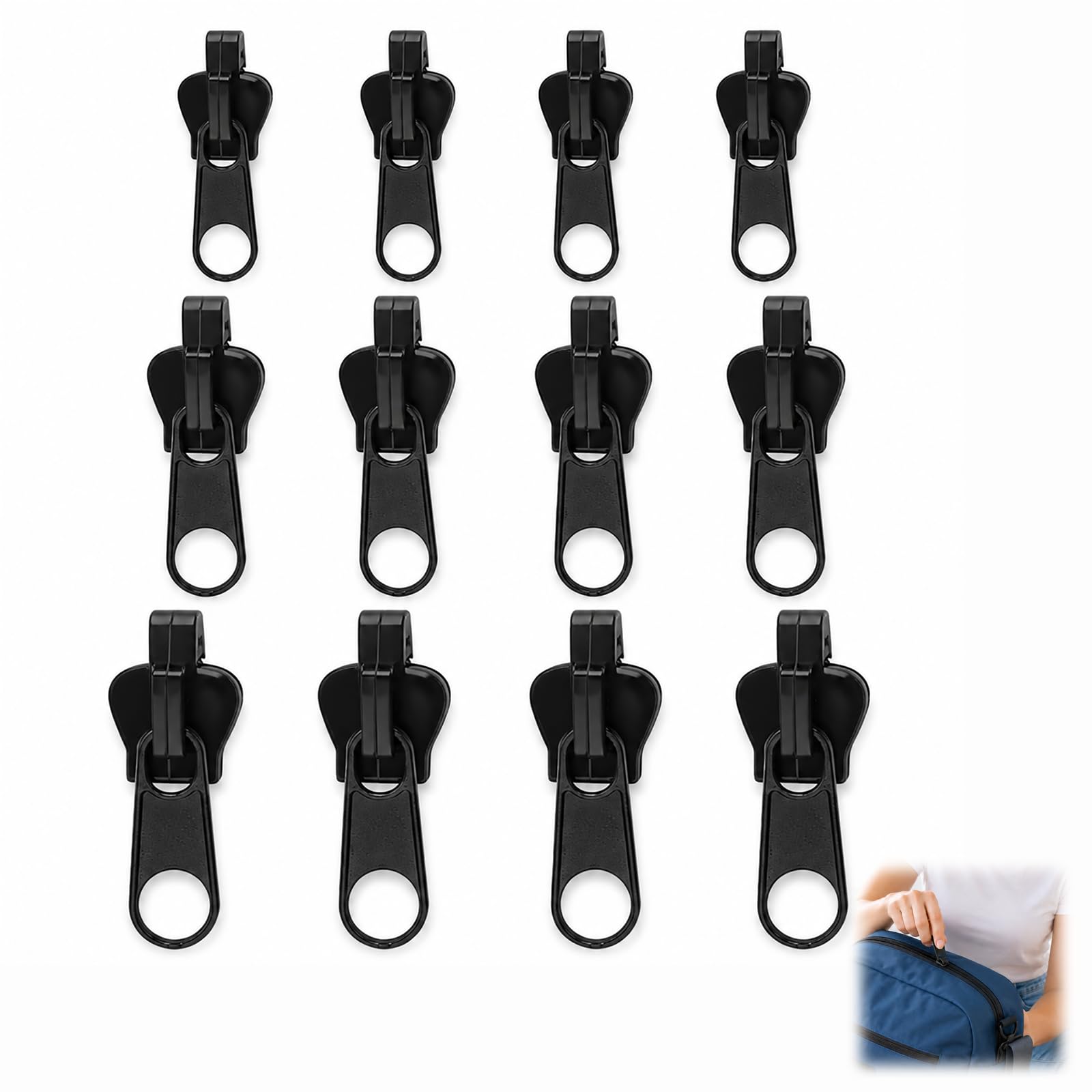 Set mit 12 abnehmbaren Universalschiebern, Reparatur-Set für Reißverschluss, nahtlos, flüssiges Gleiten, schneller Ersatz für Jacken, Mäntel, Koffer, Taschen, Röcke, Kleider und Zubehör