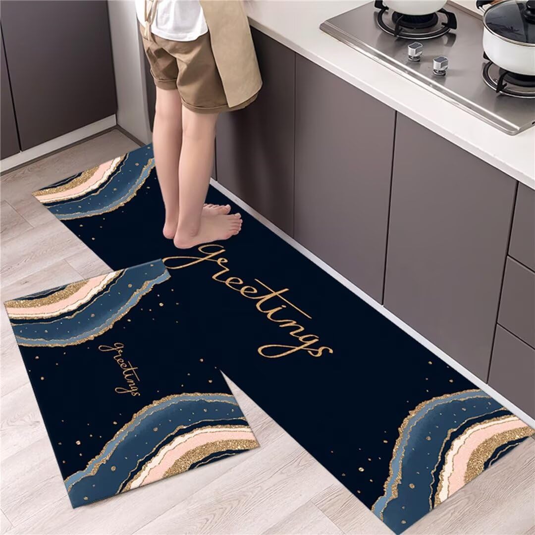 Alfombras de cocina lavables azul y juego de alfombra cocina antideslizante acolchada