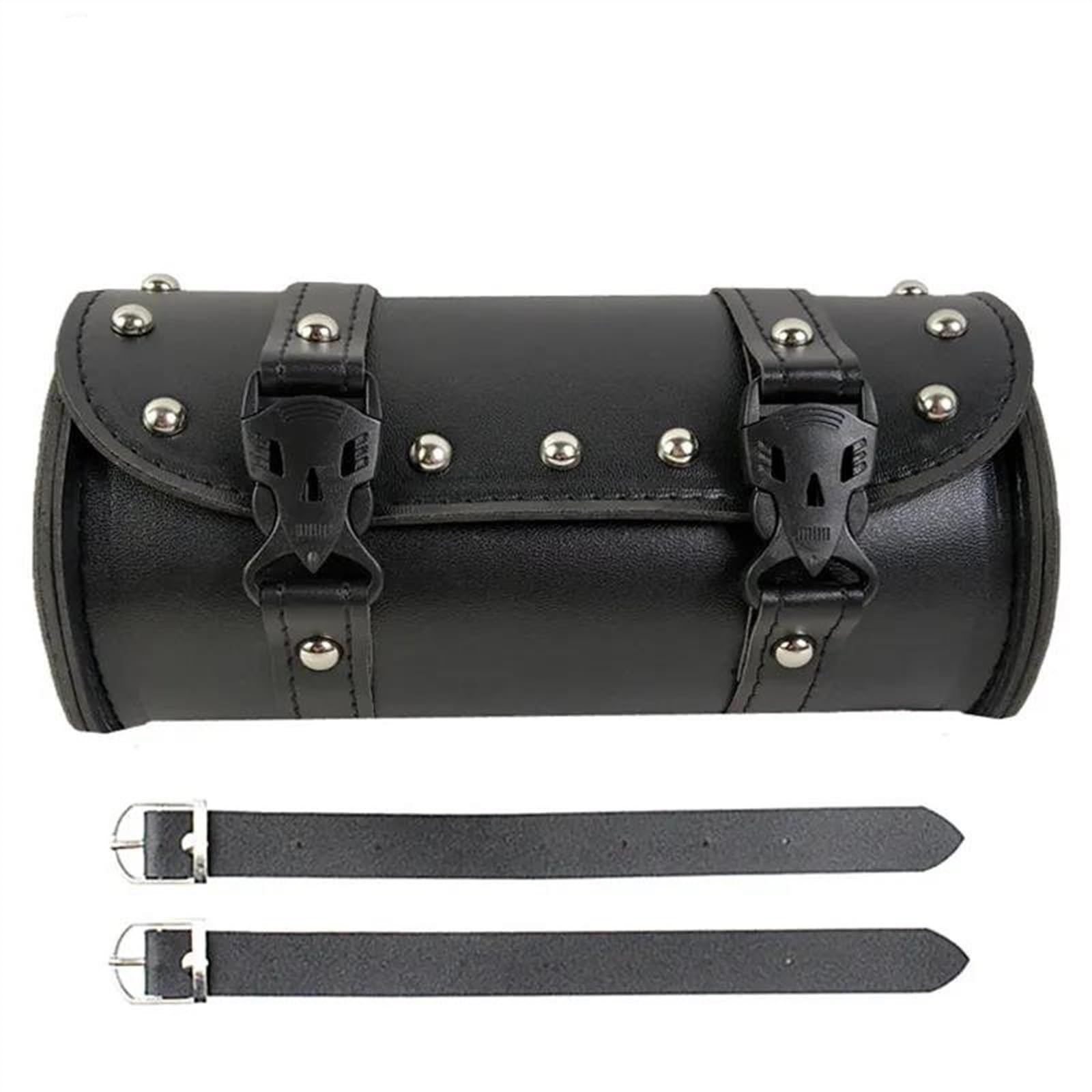 Universele motorfiets gereedschapstas, motorfiets zadeltas echt leer waterdichte rol, biker chopper-toolbag stuurwiel, custom biker bagage tassen zwart