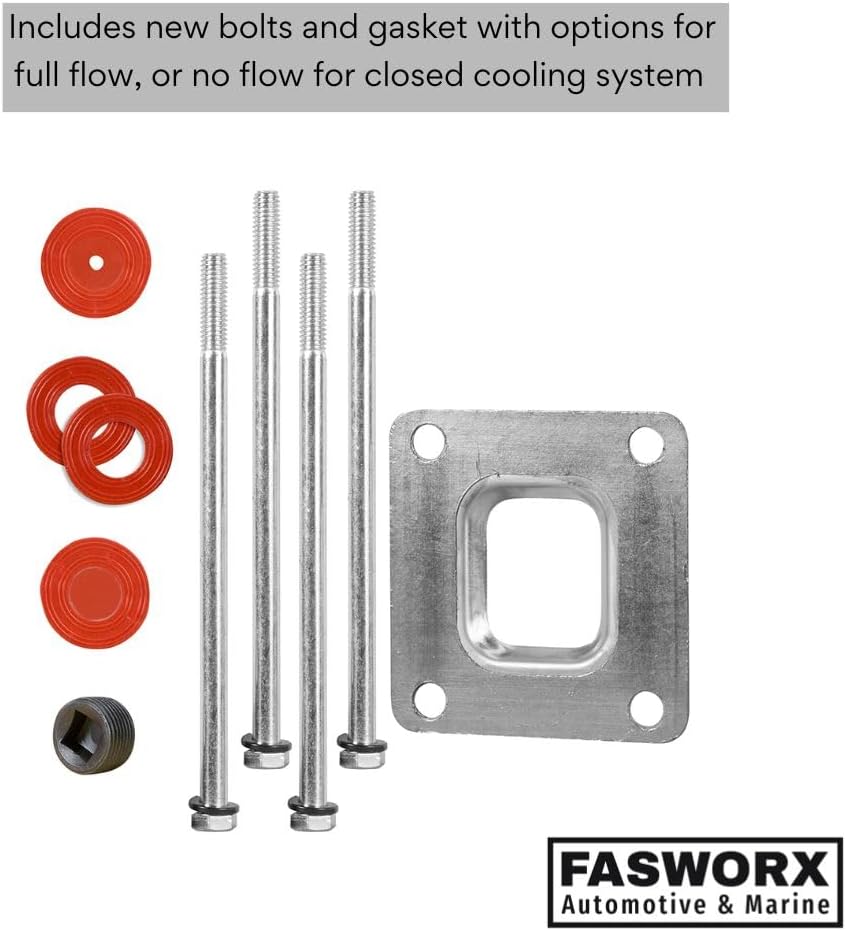 Mercruiser Tall Exhaust Riser Elbows with Gaskets & Bolts - Replaces 864591T02, 2002 and newer 4.3 L, 5.0L, 5.7L, 6.2L V6, V8 Engines. 14 degree, 4” outlet, Dry Joint Elbow by FASWORX