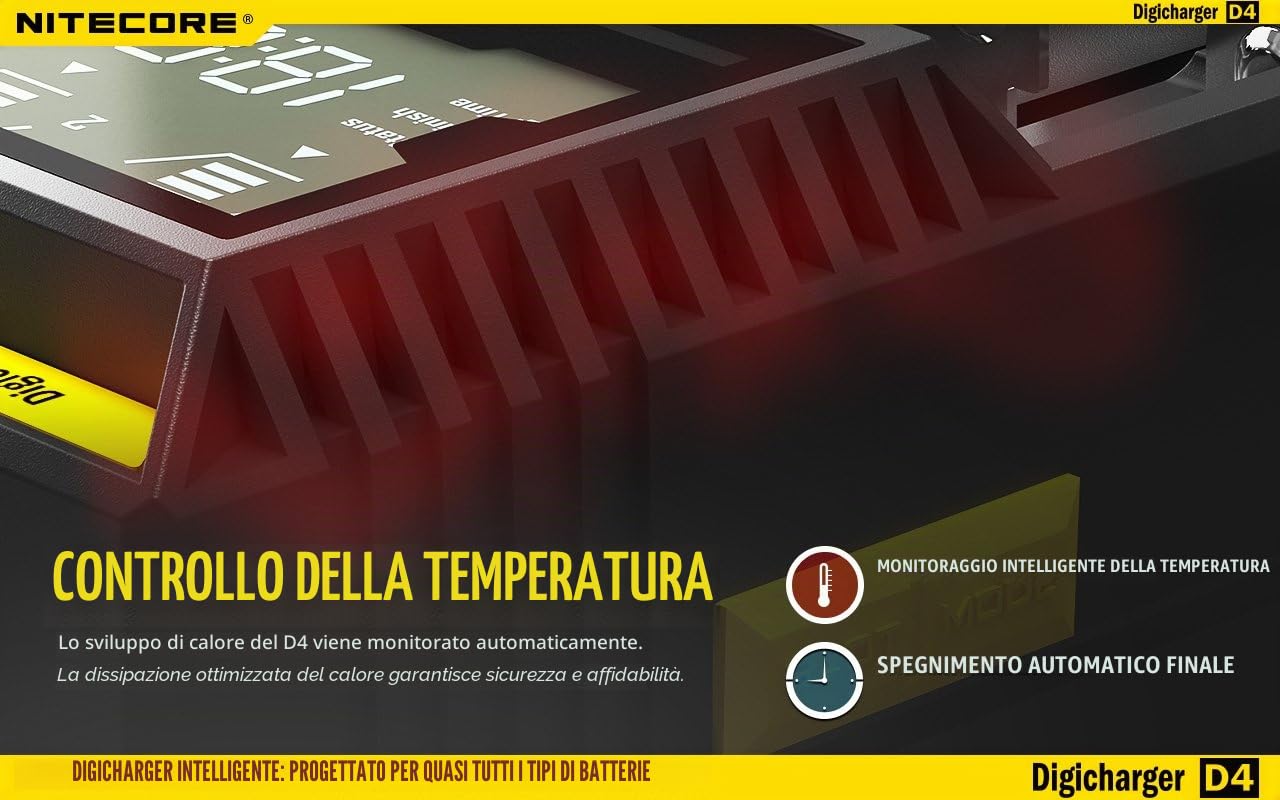 Nitecore - Caricabatterie Universale Digicharger D4 per Li-Ion, IMR, NiMH, Ni-CD, LiFePO4