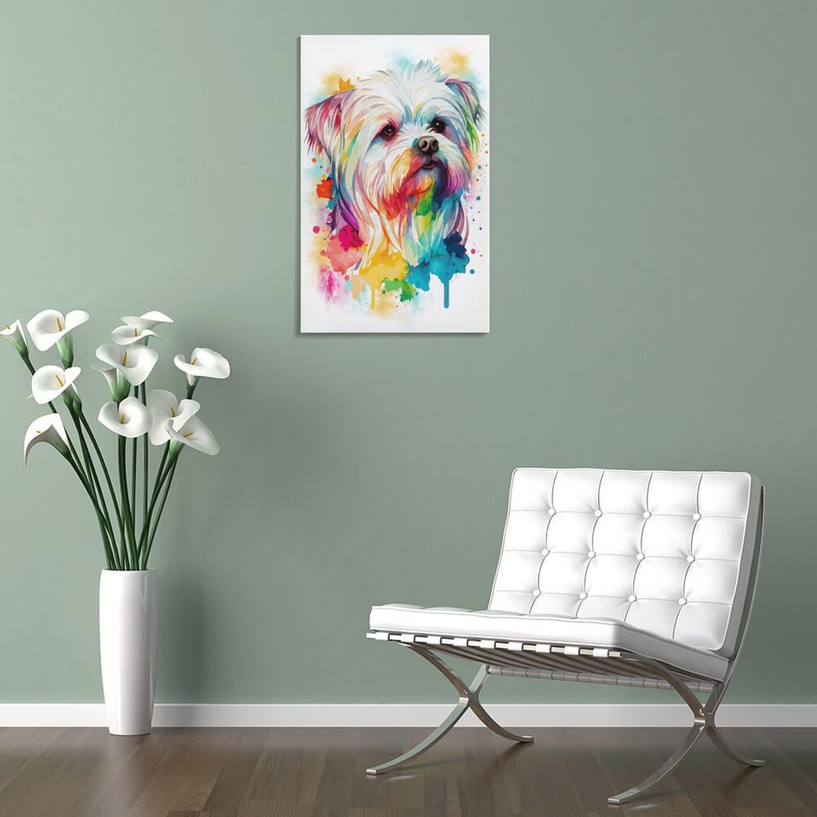 Bunter Malteser-Hund, Kunst-Wanddekoration, Poster, Leinwanddruck, moderne Wandkunst, Bild, Wandbehang für Wohnzimmer, Schlafzimmer, Heimdekoration, 40 x 60 cm