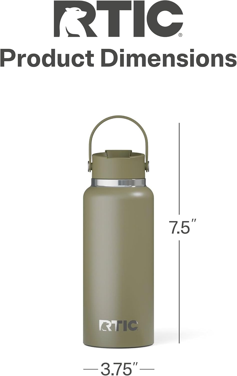 RTIC 32oz Outback Water Bottle, Ceramic Lined, Insulated, Stainless Steel, Double Wall Vacuum-Insulation, Leak-Proof Lid, BPA-Free Water Flask Hiking, Running, Sports, Outdoor, Olive - Image 4