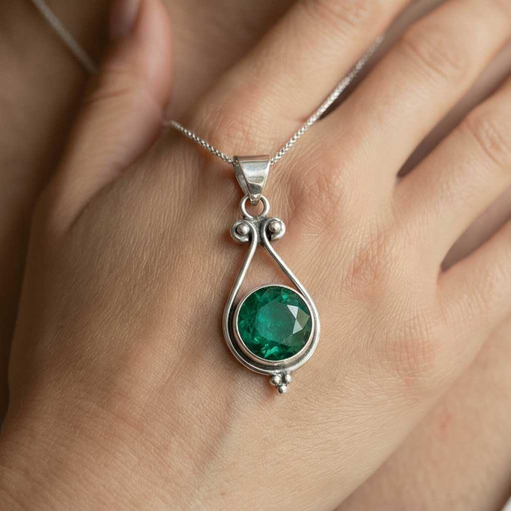 Handmade 925 Sterling Silver Overlay Pendant Necklace Chunky Natural Gemstone Amethyst, Pearl, Labradorite, Rose Quartz Round Boho Jewelry For Women