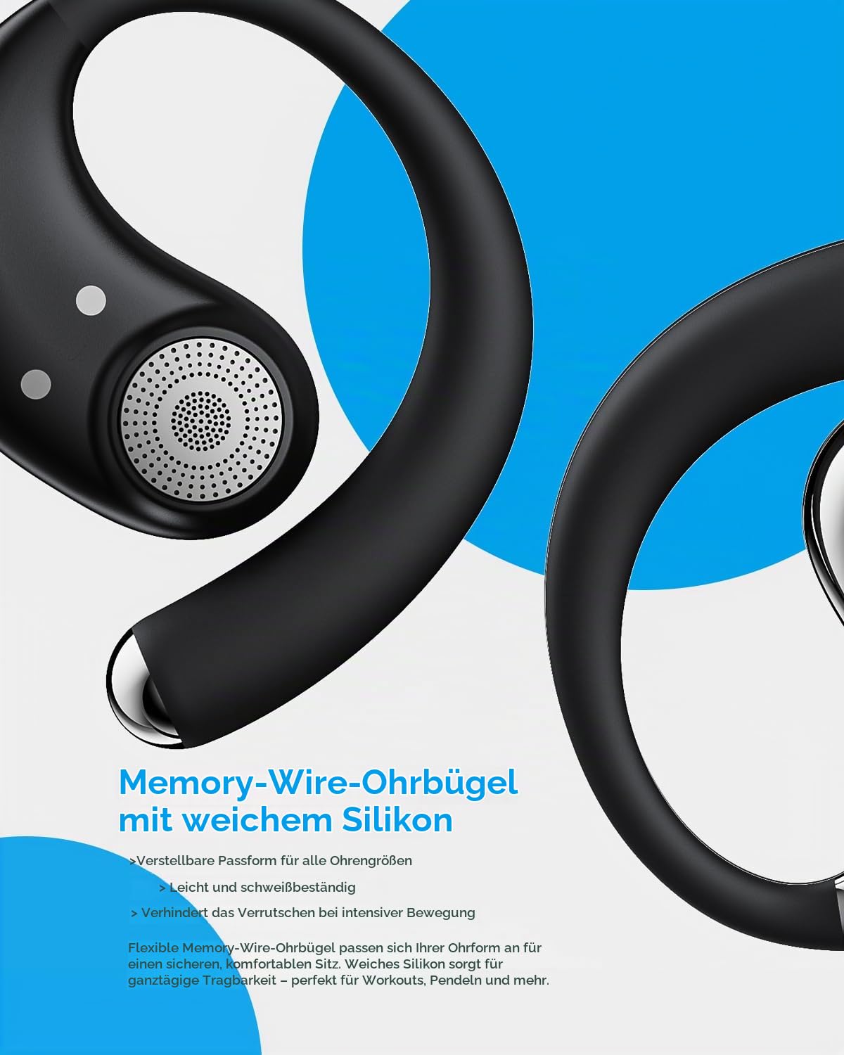 Micool Open-Ear Kopfhörer Bluetooth 6.0, Clip-On Ohrhörer Kabellos mit 36H Spielzeit, Geräuschreduzierung Freisprech-Ohrhörer, Komfort-Sitz Sport-Kopfhörer für Laufen, Fitness & Reisen