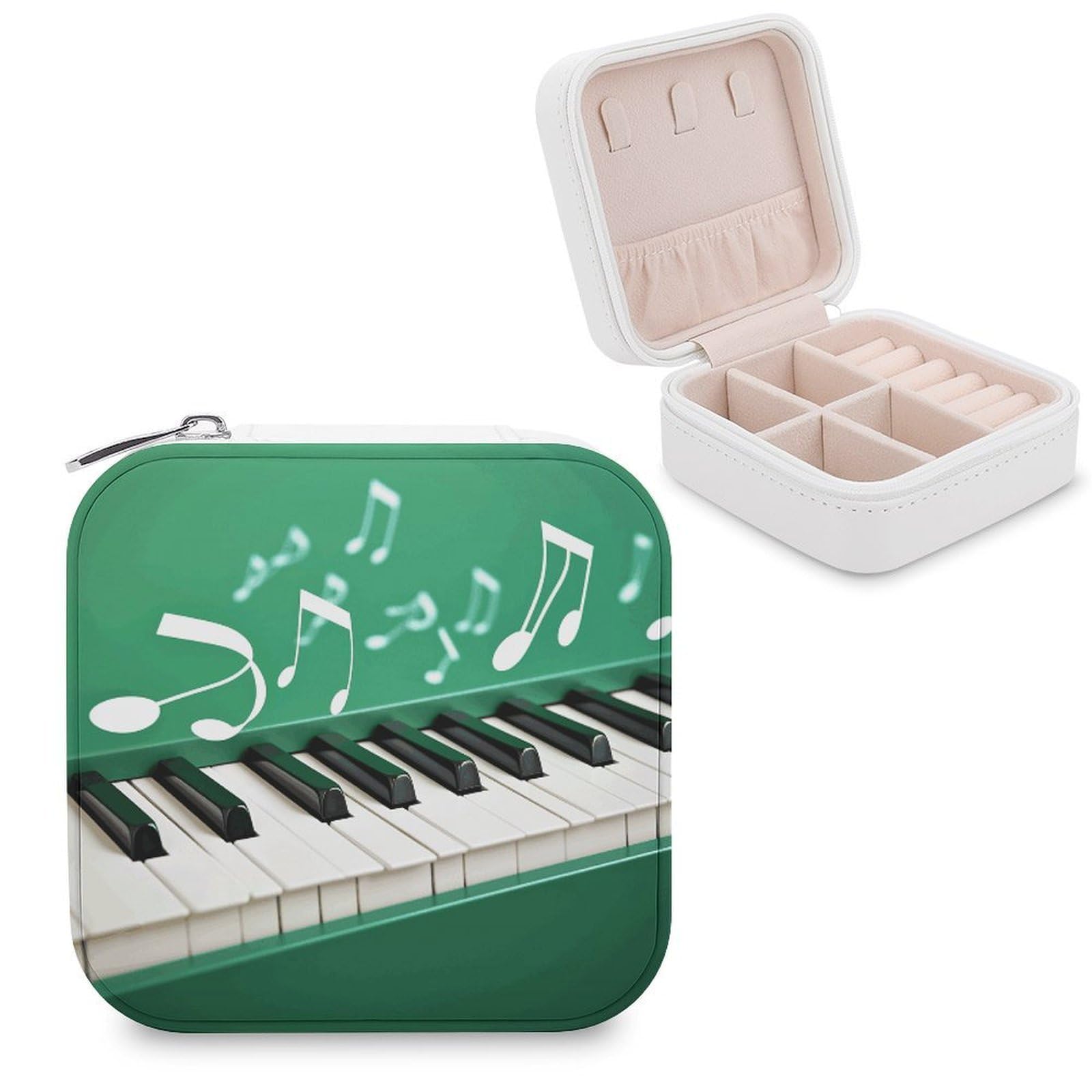 VstaDank Green And White Piano Keys Jewelry Box Exquisite Leather Jewelry Organizer Portable Trinket Organizer Fashion Travel Jewelry Case for Rings Earrings Necklaces Unique Gifts for Women