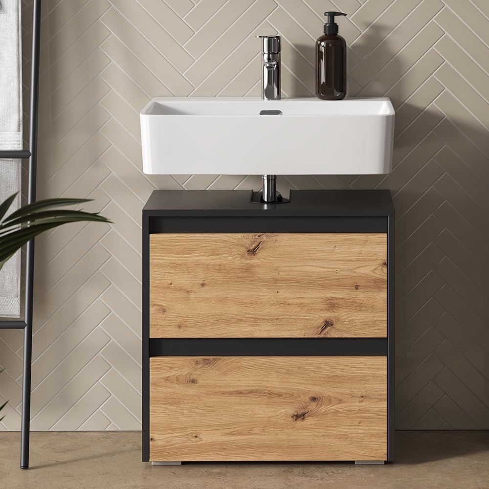 Vicco Meuble sous Vasque Simple Majest, Artisan, 60.1x62cm avec 2 tiroirs, avec découpe pour Siphon et Ouvertures de Ventilation pour l'installation