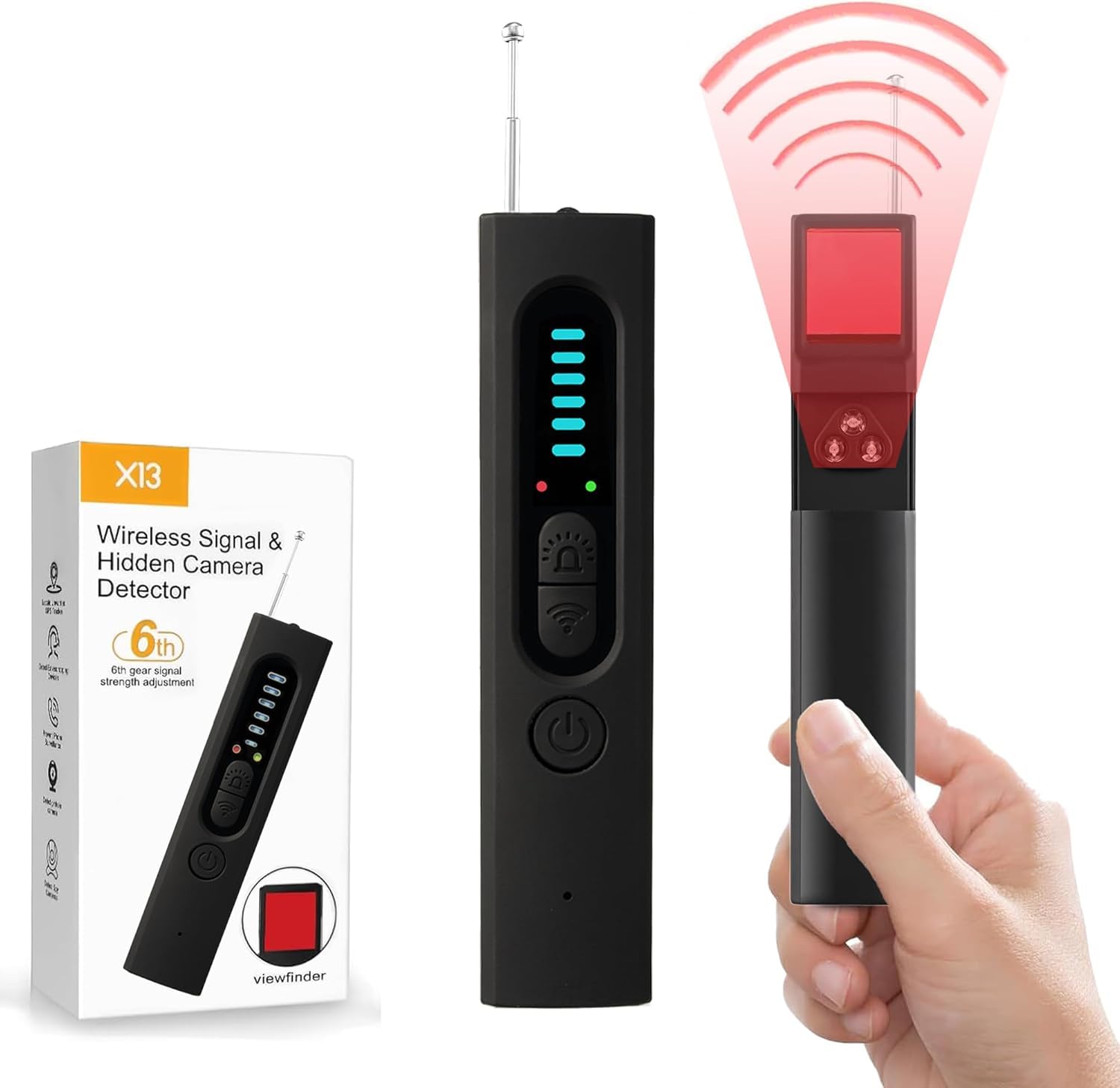 Hidden Camera Detectors,Portable Camera Detectors, GPS Tracker Detector for Car Indoor Home Hotel Travel Office,4 Levels Sensitivity