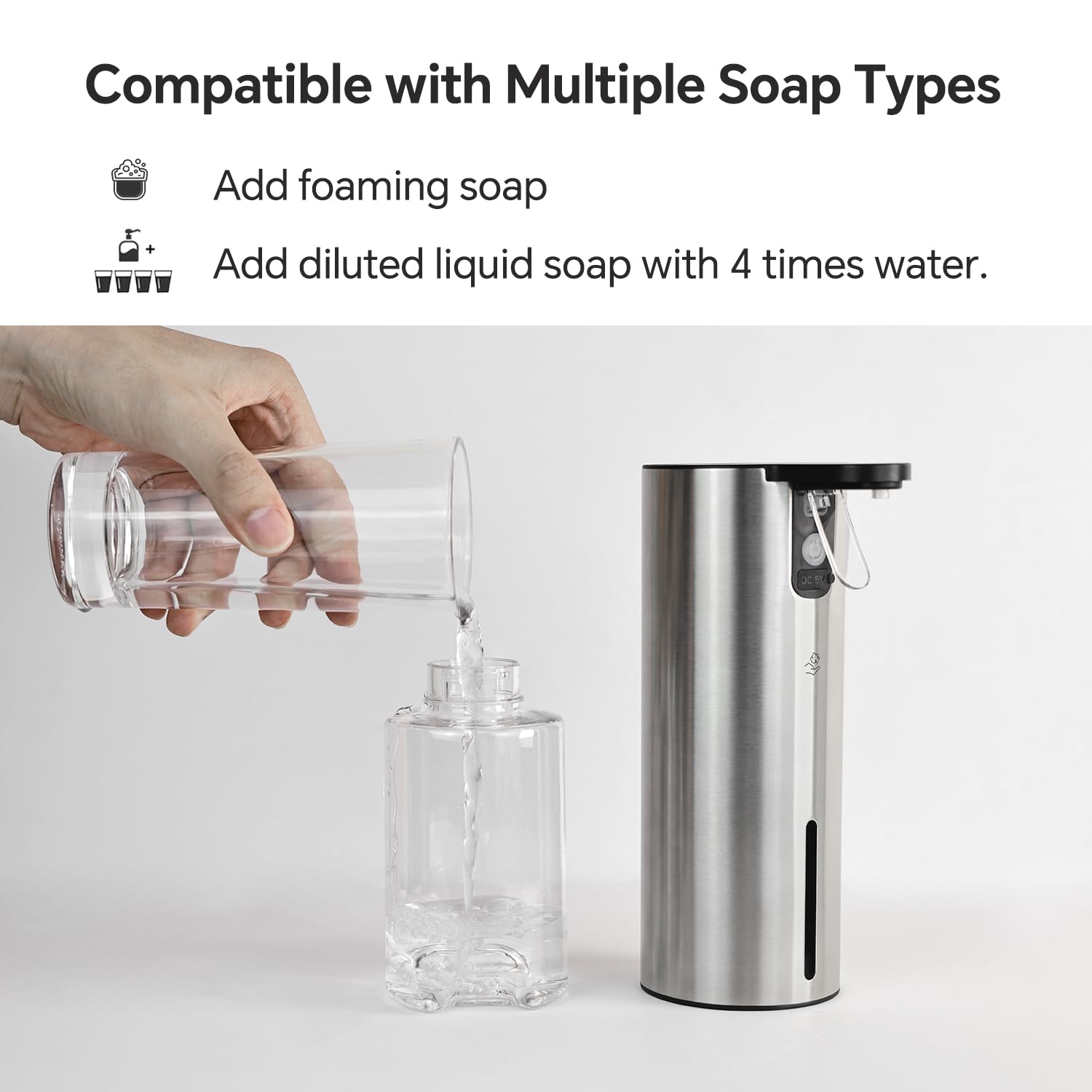Dispenser elettrico di sapone schiumogeno, dispenser di sapone per le mani ricaricabile in schiuma touch per bagno, pompa di sapone in acciaio inossidabile per cucina, resistente all'acqua, regalo di