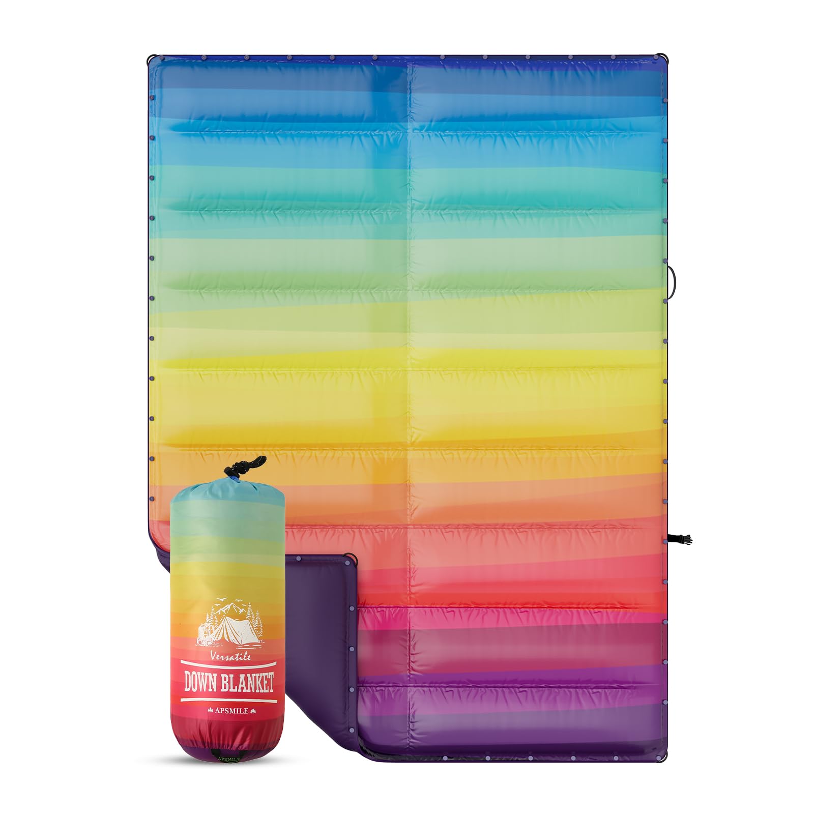APSMILE Outdoor Down Blanket | Extra Warm & Puffy Camping Blanket | Waterproof, Lightweight, Packable Sleeping Quilt for Camp, Travel, Hiking, Picnic, Backpack (Rainbow HD Printed, 52"x75")