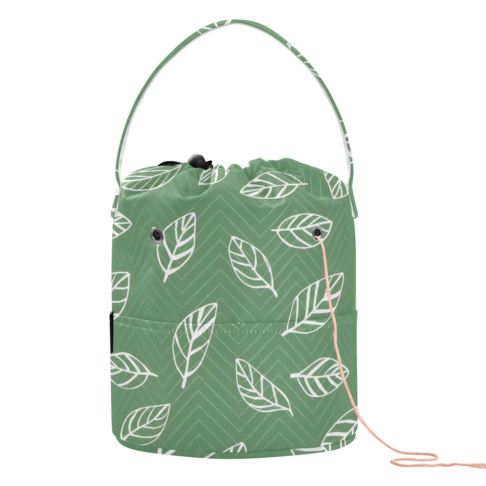 Yarn Storage Bag Small Crochet Bag Knitting Bag Organizer Leaves White Lines Yarn Bags for Crocheting Basket
