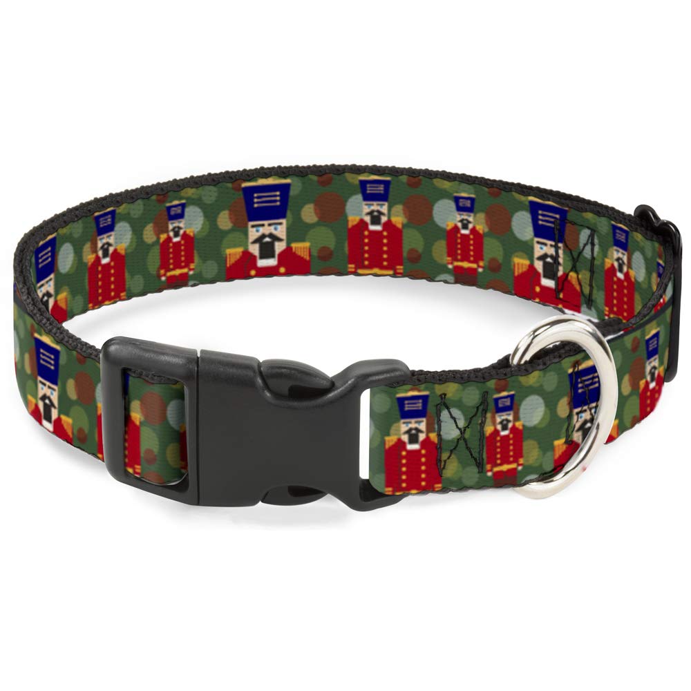 Buckle-Down 18-32" Christmas Nutcracker/Polka Dots Greens/Gold/Red Plastic Clip Collar, Wide Large