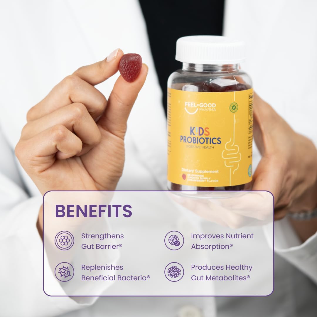 Feel Good Kids Probiotic Gummies – Gut Health & Immune Support – with DE111 Probiotic – Organic Strawberry Flavor – 60 Gummies for Children - Image 3