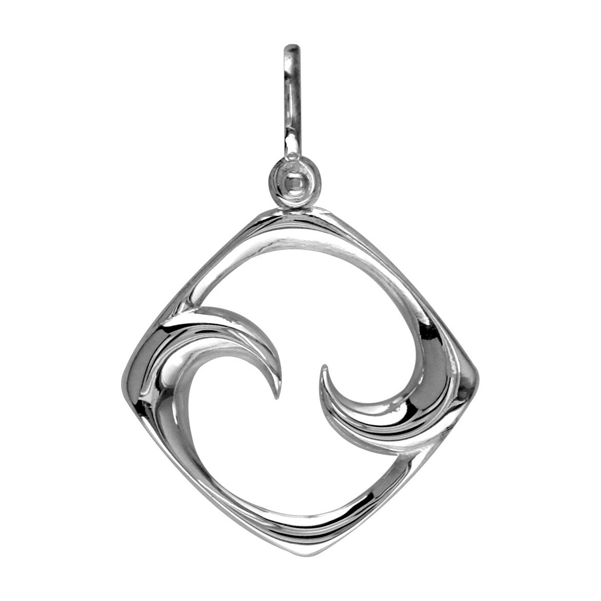 Medium Diamond Shape Maori Koru New Beginnings Charm with Two Curls in Sterling Silver