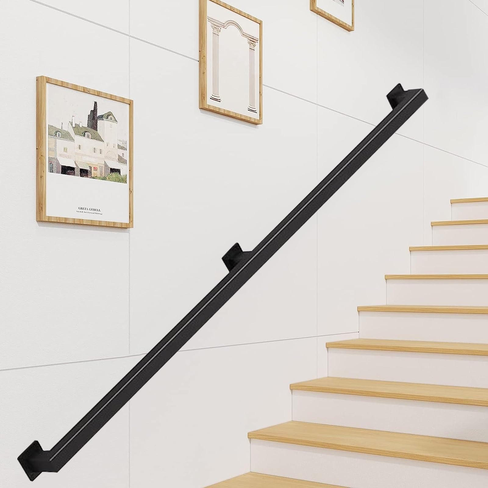 SXBHDM Black Wrought Iron Staircase Banister Hand Rails with Wall Mount Support, Staircase Handrail for Outdoor Steps or Indoor Stairs - 1FT~20FT Complete Kit (Size : 10ft/300cm)
