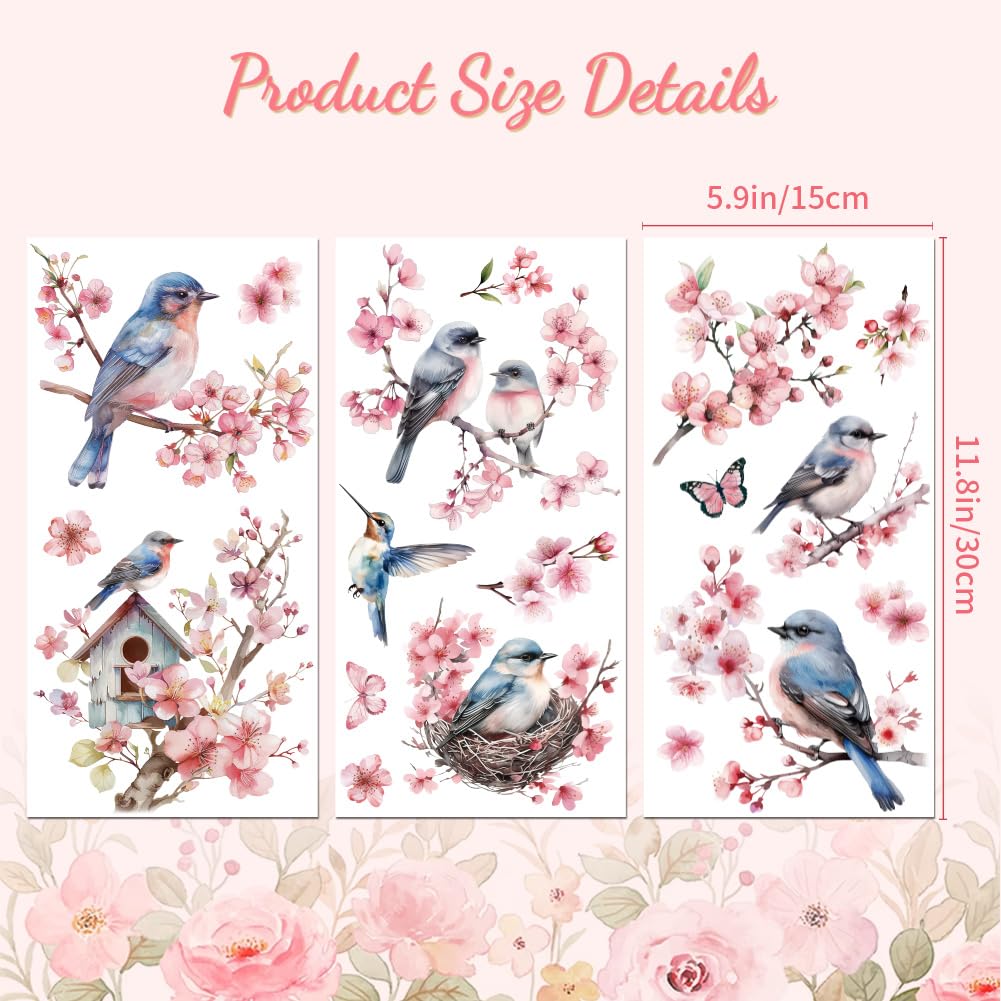 Peacoblue Rub on Transfer Decals for Furniture Crafts Decor 6"x12" Cherry Blossom and Bird - Image 2