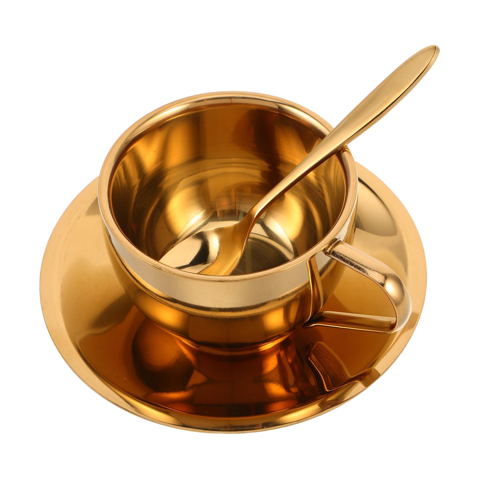 Hemobllo Tazza da Caffè in Acciaio Inox Doppia Parete 200ml Argento | Set da 1 Pezzo con Cucchiaio e Piattino, Adatto per Latte e Tè, per Riunioni e Uso Quotidiano
