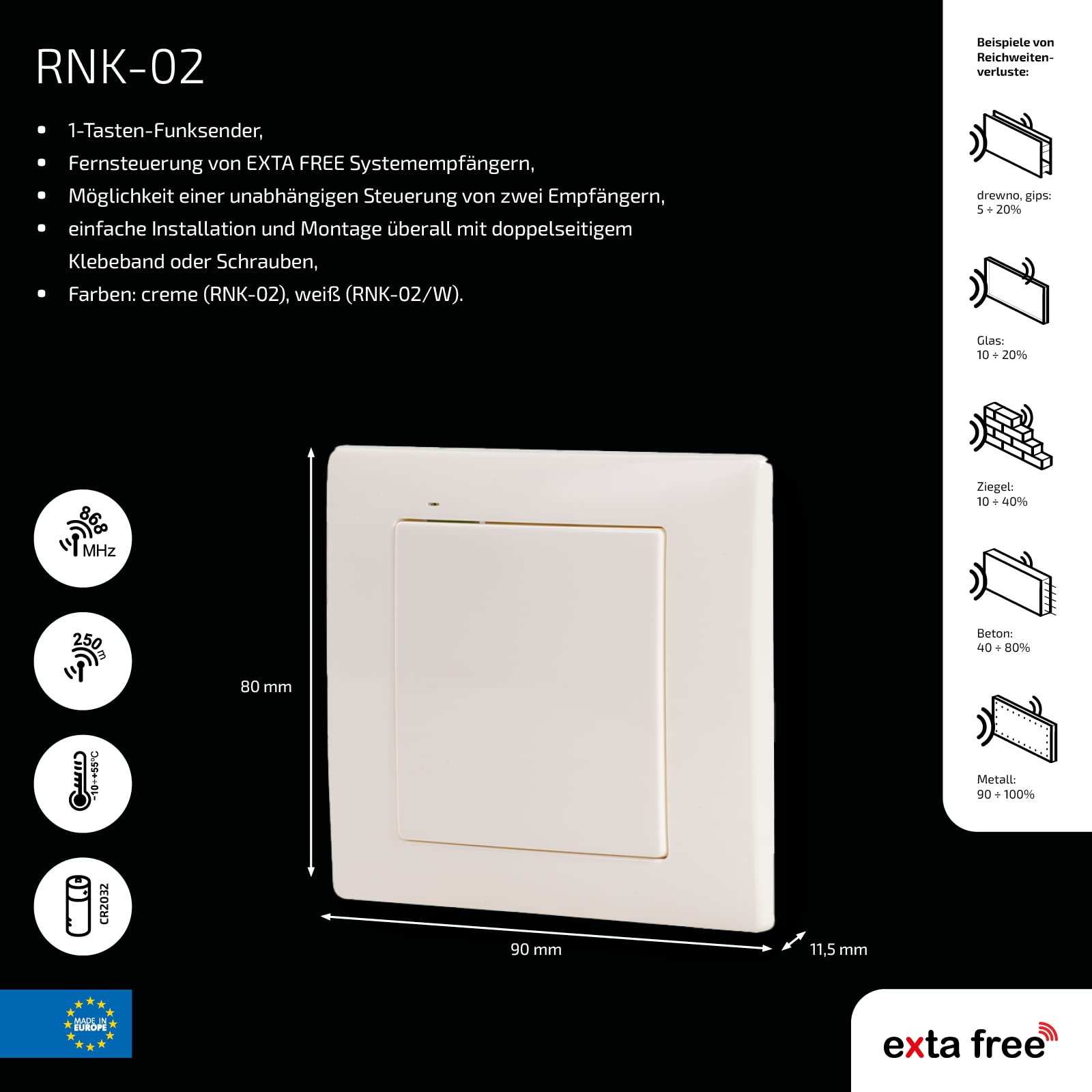 EXTA FREE RNK-02 2-kanałowy nadajnik radiowy z przyciskiem