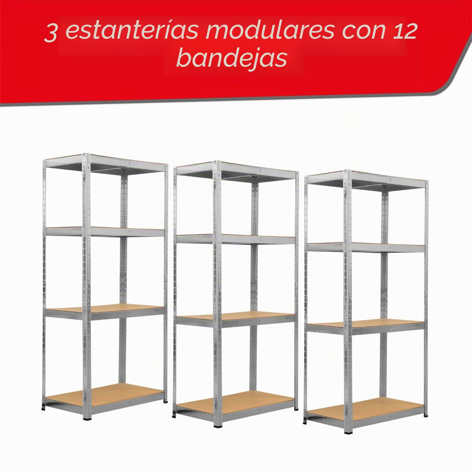 Estantería triple de carga pesada de metal, 2,10 m lineales, 12 estantes