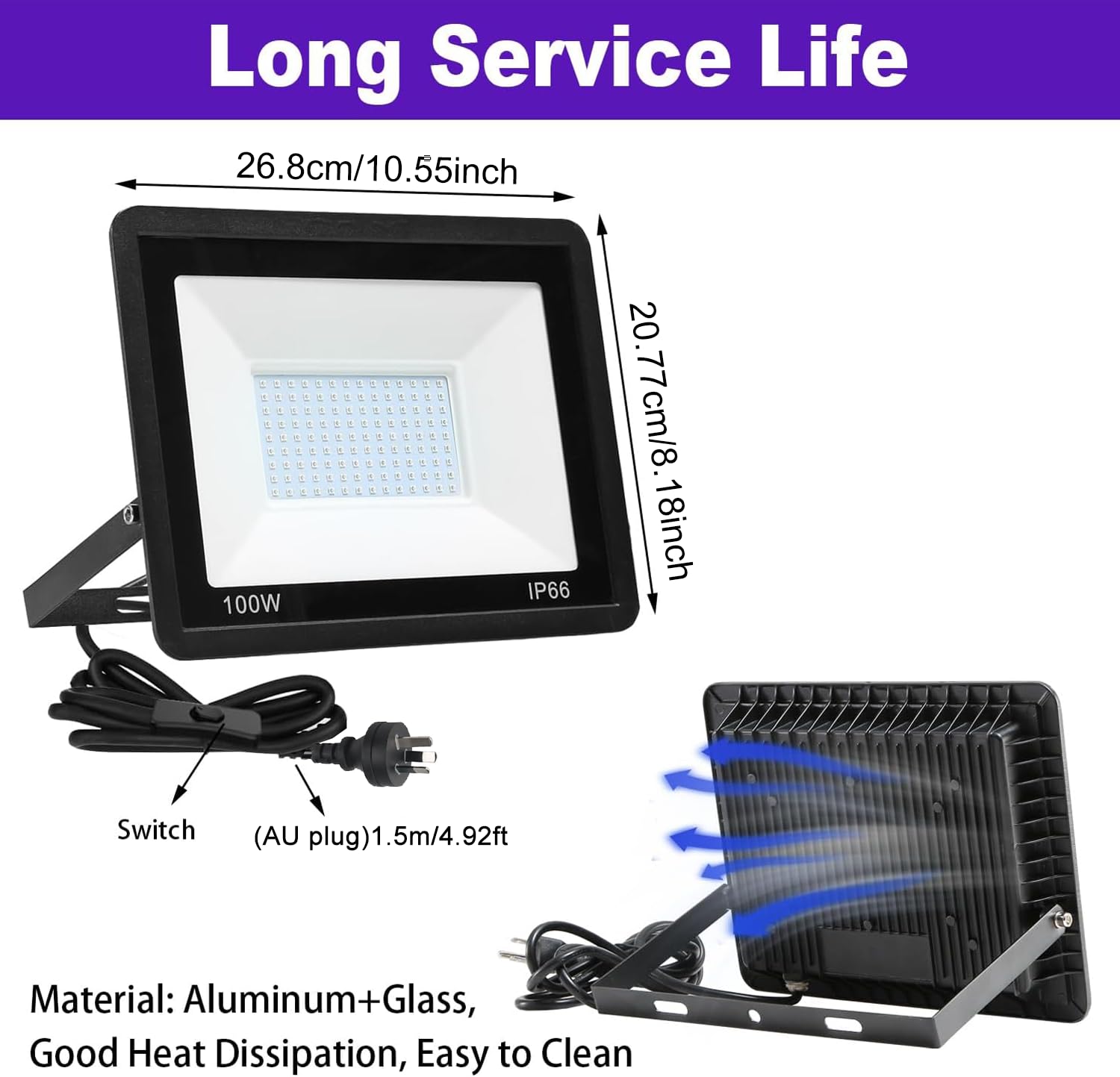 CREATESTAR UV Black Light Spotlight 100W, 2 Stuks LED Lamp IP65
