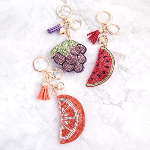 Miniatura 2 de RIAH FASHION Bonito llavero con dije de bolsa, con borla, frutas, animales, equipo universitario, correa de muñeca