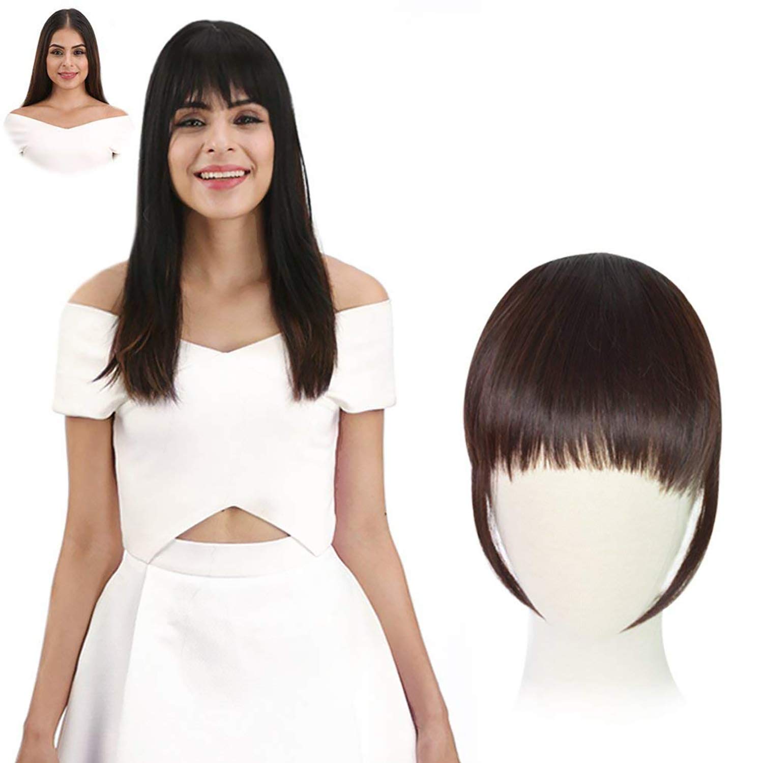 PEMA 2 Clips Hair Fringes Extension For Women Feel Real Hairs (Black) 3