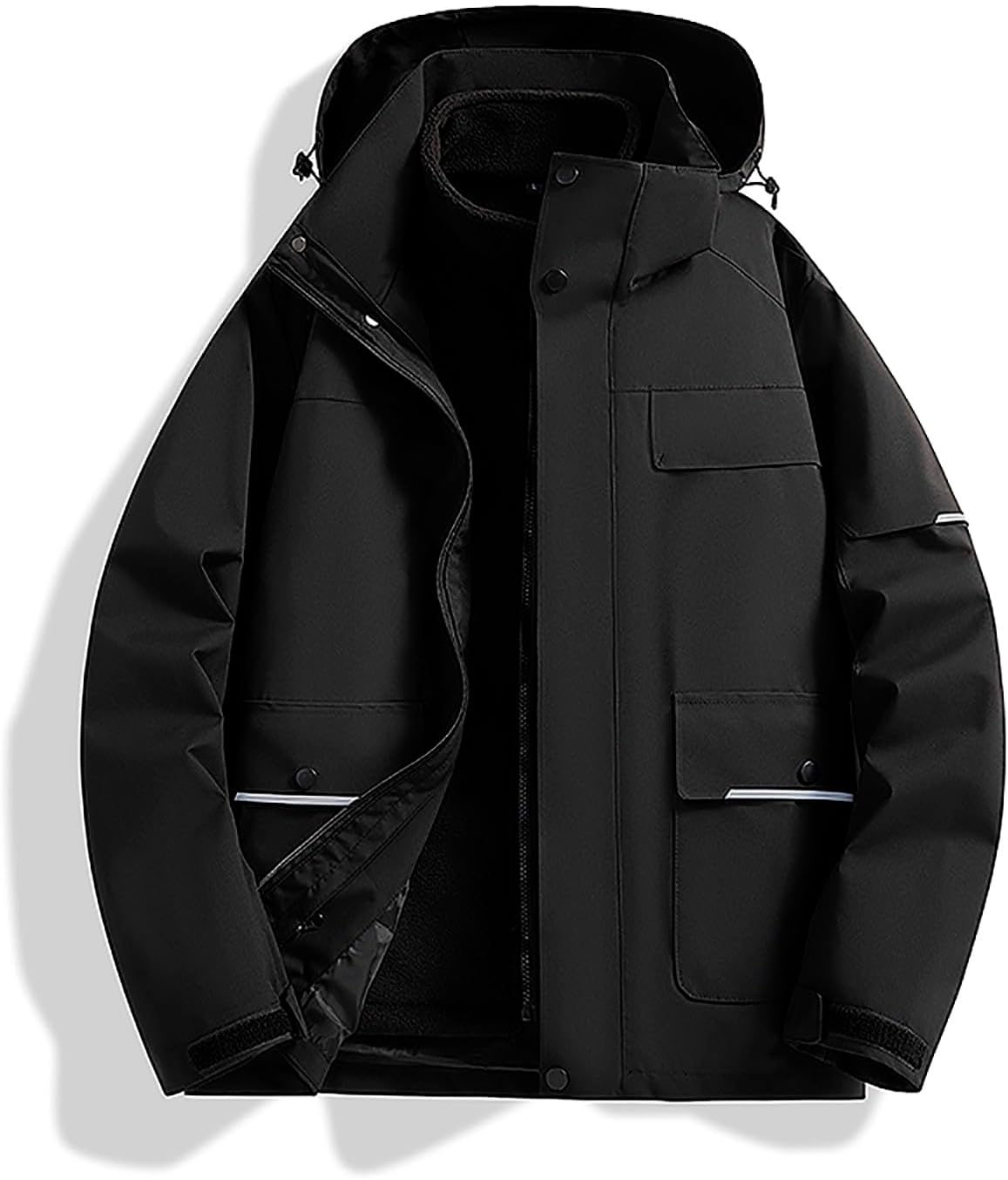 NATHGAM Men's Waterproof Ski Jacket Two-Pieces Sets 2 In 1 Outdoor Thick Warm Hooded Parka Coat Mountain Hiking Snow Jackets
