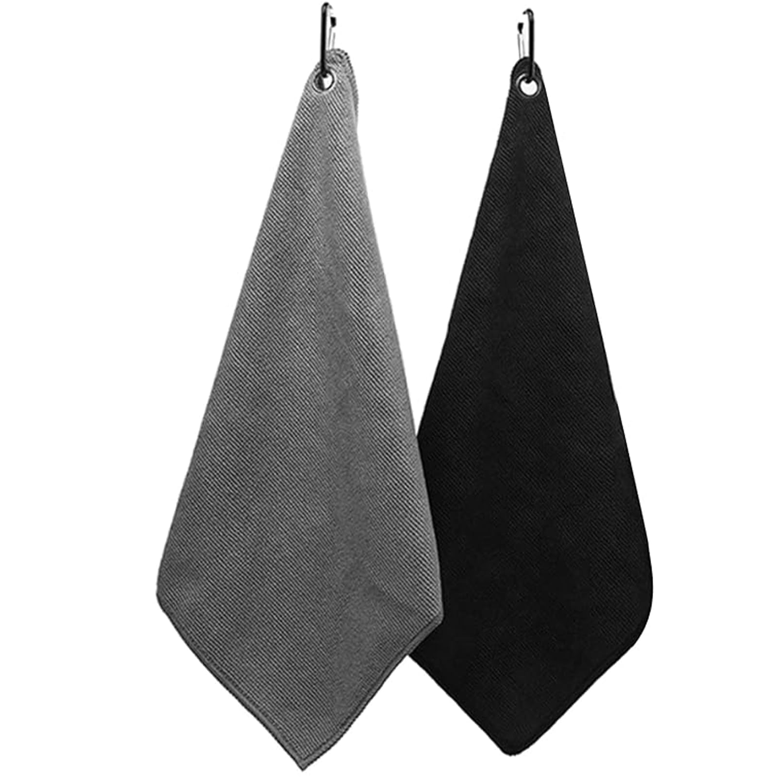 2 PCS Golf Towels for Golf Bags with Clip,Golfs Towel with Clip,Microfiber Fabric Multifunction Towels for Golfs Bags Accessories for Men and Women for Bag Fitness Sport Outdoor Yoga( Black and Grey