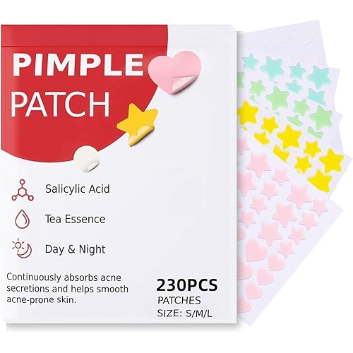 Pimple Patches for Face 232pcs,Hydrocolloid Acne Patches Star,Zit Patches,Pimple Popper Tool Kit,Facial Skin Care Products Containing Salicylic Acid,Tea Tree Oil and Calendula Oil