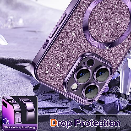 Hython for iPhone 14 Pro Max Case Glitter, Clear Magnetic Phone Cases with Camera Lens Protector [Compatible with MagSafe] Bling Sparkle Plating Soft TPU Slim Shockproof Protective Cover Women-Purple by Hython - Image 4