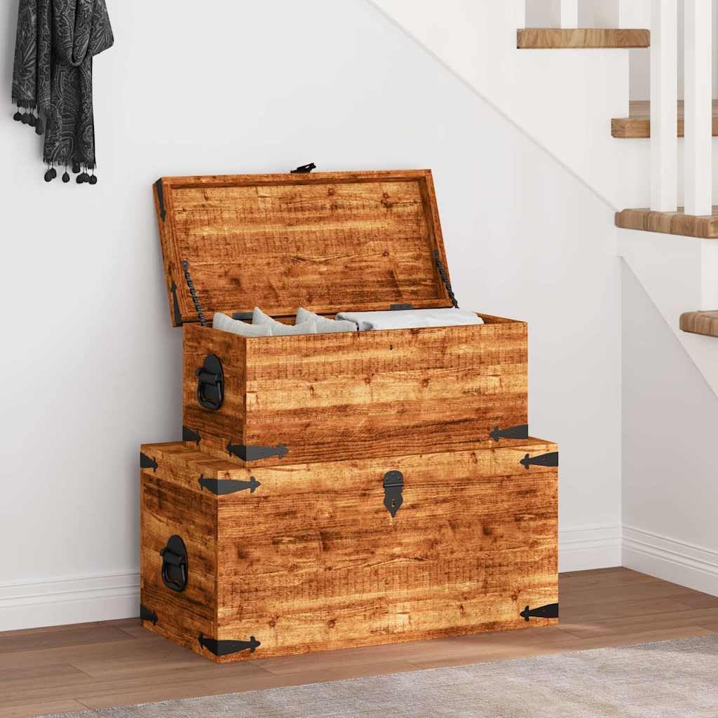 vidaXL Juego de cofres de almacenamiento 2 uds madera de mango rugosa