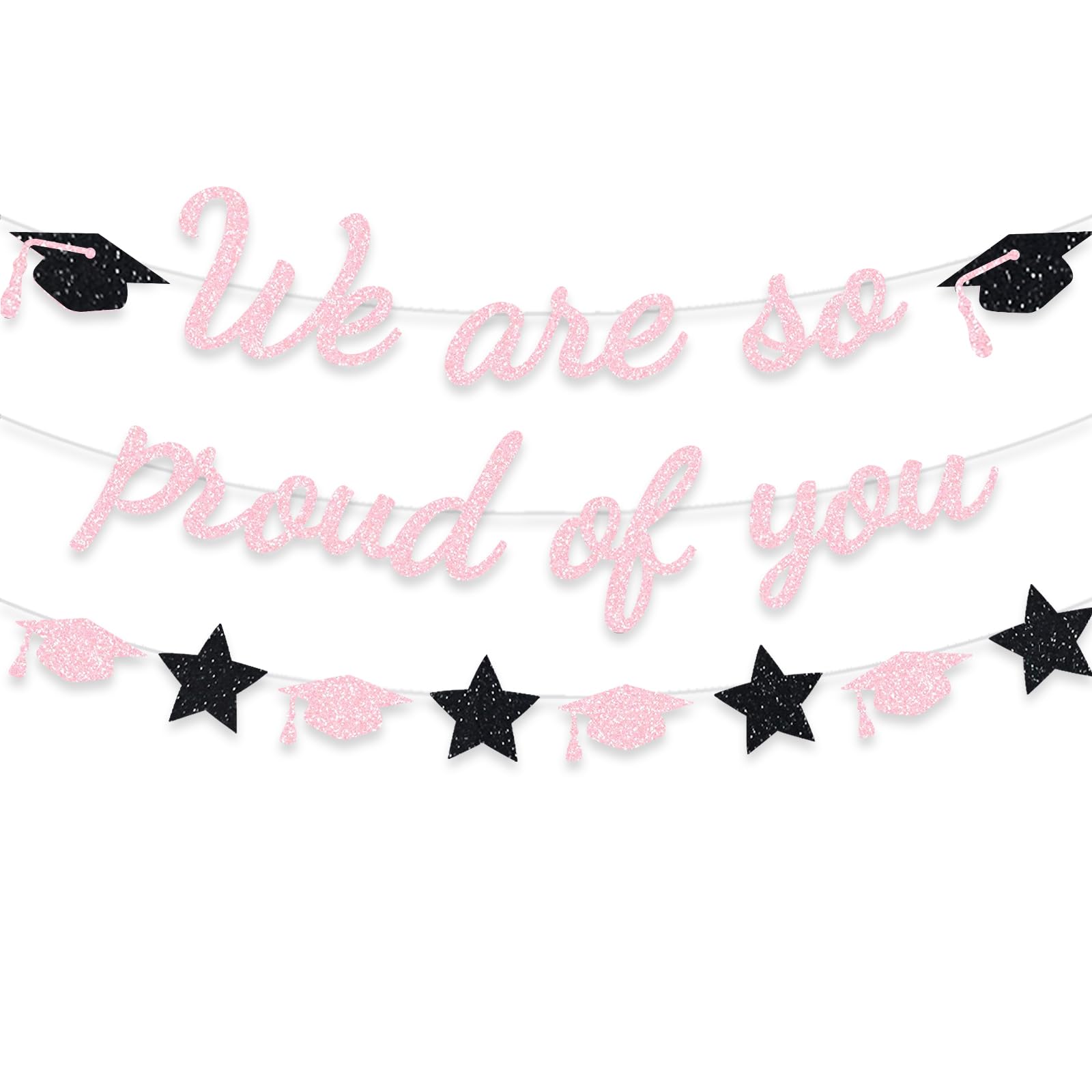 DOMOO OF DREAMS We Are So Proud Of You Banner Graduation Party Decorations Glitter Congratulations Class Grad Ideas Pink