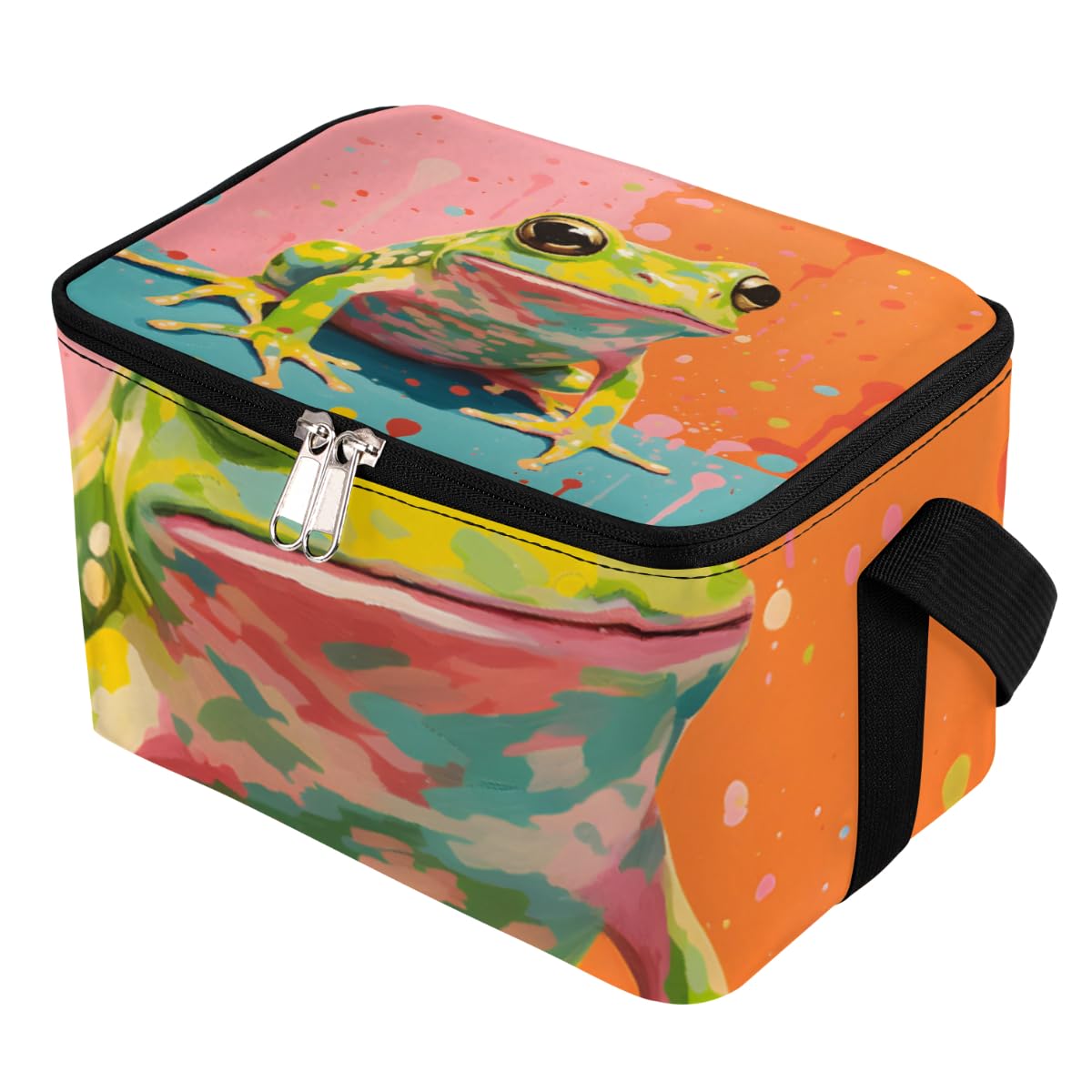 Lunch Bags for Women Men 9 Cans,Watercolor Frog Hot & Cold Food Delivery Bag Insulated Grocery Bag Insulated Lunch Box Green Frog Cooler Bag for Office Work Picnic Beach
