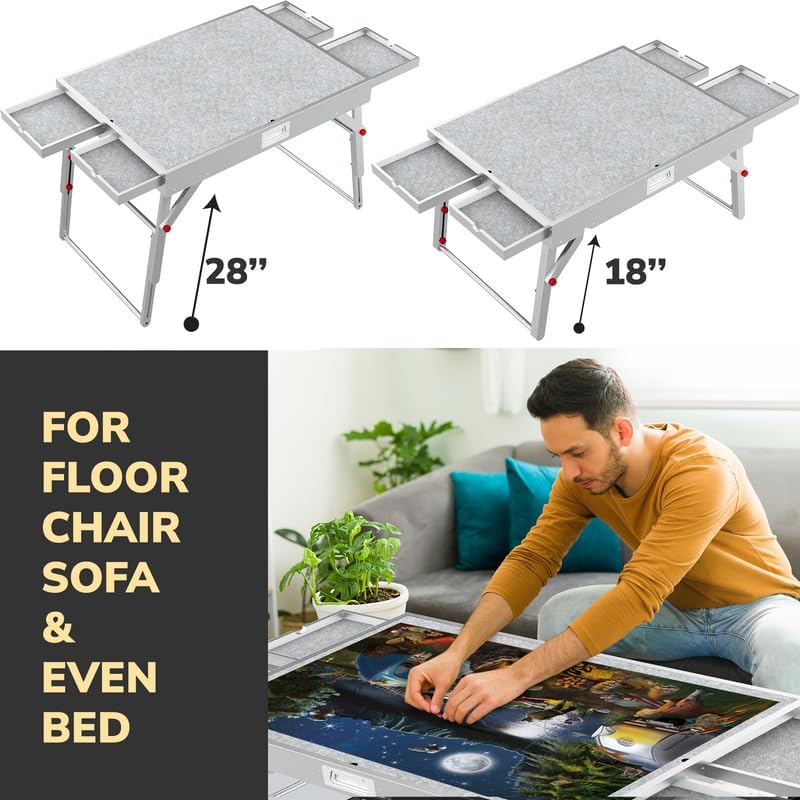 QUOKKA Puzzle Table with Drawers - | Foldable | Portable | Adjustable Legs | Rotatable | - 32x24 Patent Pending Wooden Puzzle Board with Cover for 1000-1500-2000 Pieces