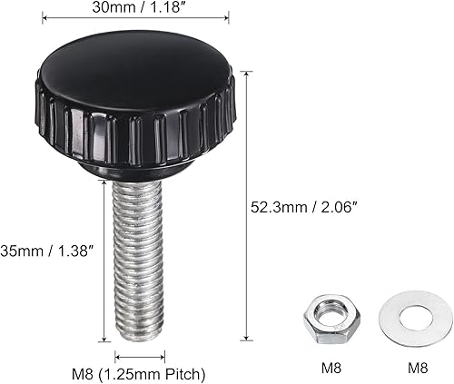 Miniatura 27 de uxcell Juego de 4 perillas moleteadas, tornillos de pulgar con tuercas y arandelas, rosca macho métrica M6 x 1.378 in, cabeza de plástico de 0.984