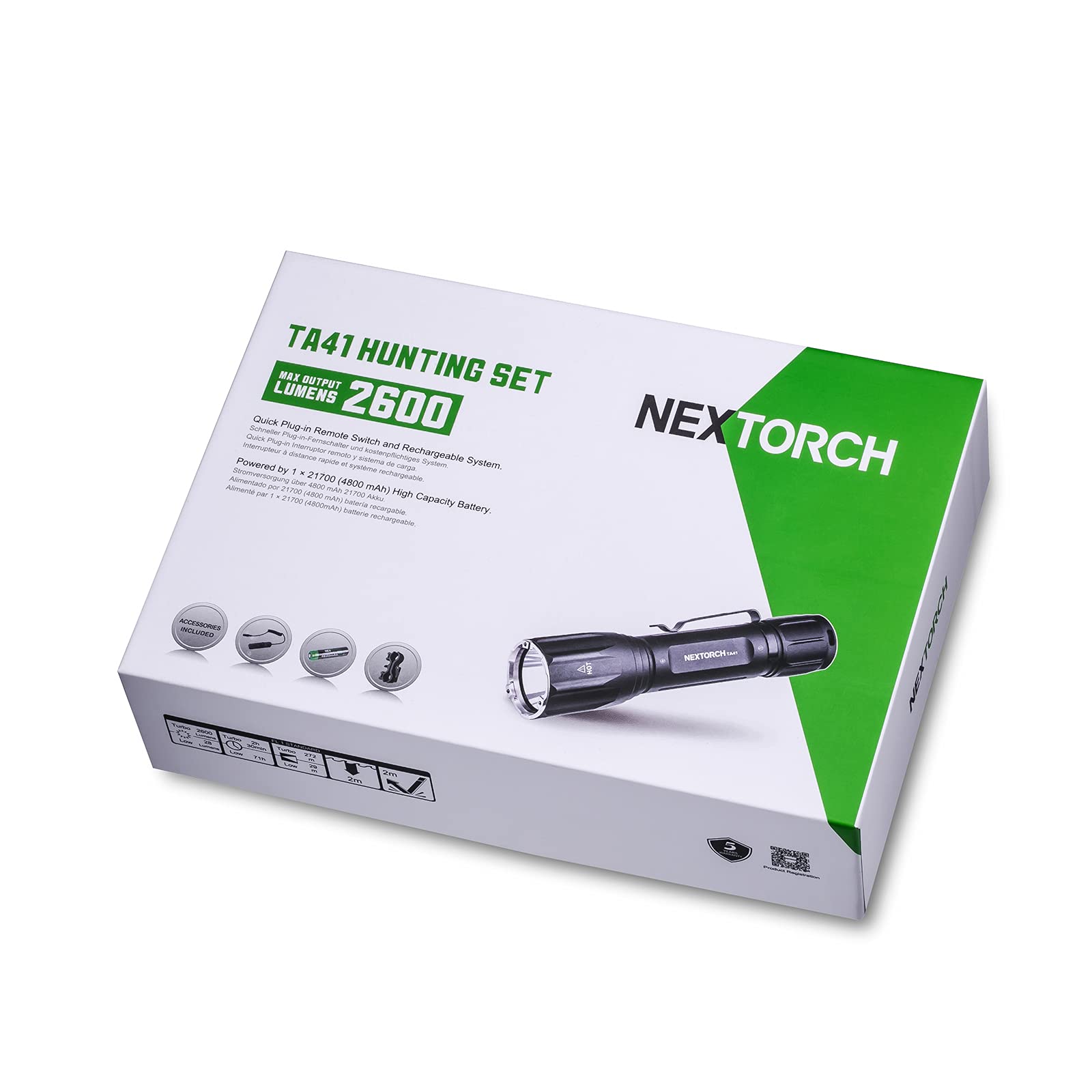 NEXTORCH TA41Set torcia tattica a LED con supporto e interruttore per cavi in set risparmio. Batteria inclusa
