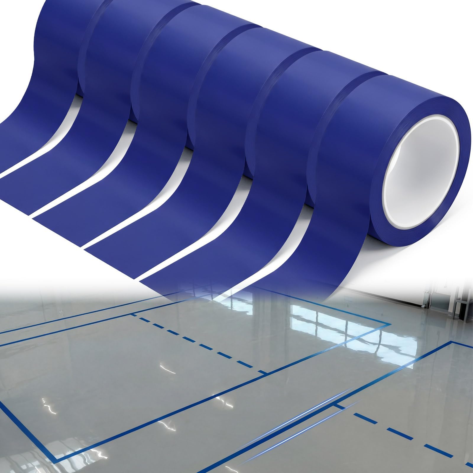 Pangda 6 Rolls 2" x 33 Yards Blue Floor Marking Tape and Dance Splicing Tape Warning Safety Durable Non-Abrasive for Social Distancing, Gyms Athletics Restaurant Equipment and More