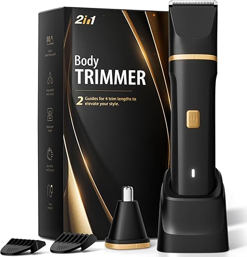 Electric Body Trimmer for Men, IPX7 Waterproof Groin and Pubic Hair Shaver, 2 in 1 Dual Head Grooming Kit for Beard Nose Ear, Cordless Rechargeable...