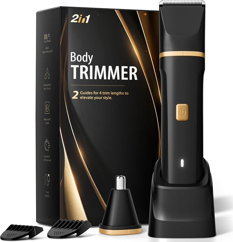 Body Trimmer for Men, 2-in-1 Groin & Body Hair Trimmer, IPX7 Waterproof Electric Razor, Ball & Pubic Hair Trimmer for Private Areas, Ceramic Blade Body Shaver, Rechargeable Grooming Kit