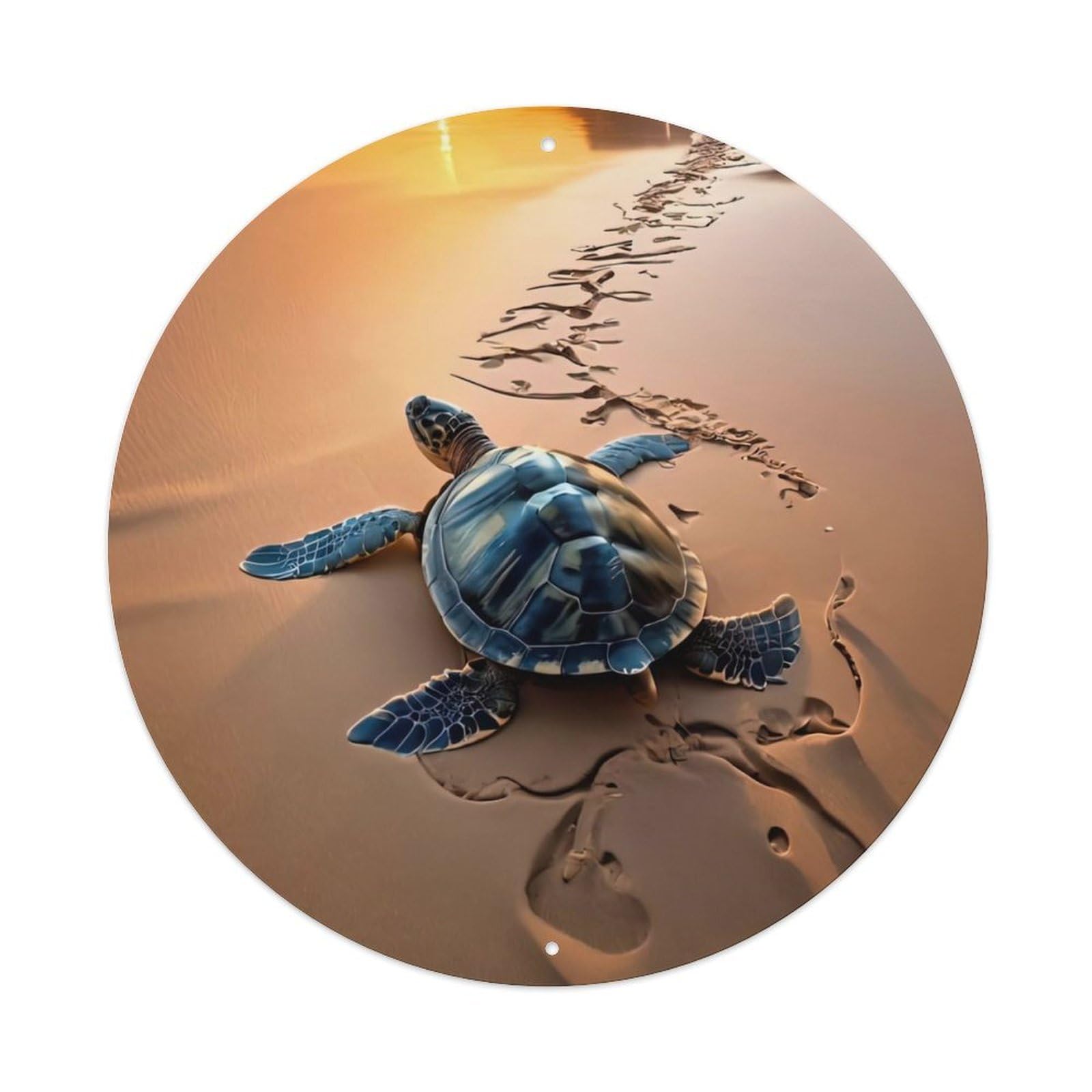 Marine Animals Green Sea Turtle Beach Sunset Coastal Wildlife Habitat Vintage Metal Tin Sign Plaque Wall Decor for Cafe, Club Bar, Office, Garden Metal Poster 8x8Inch