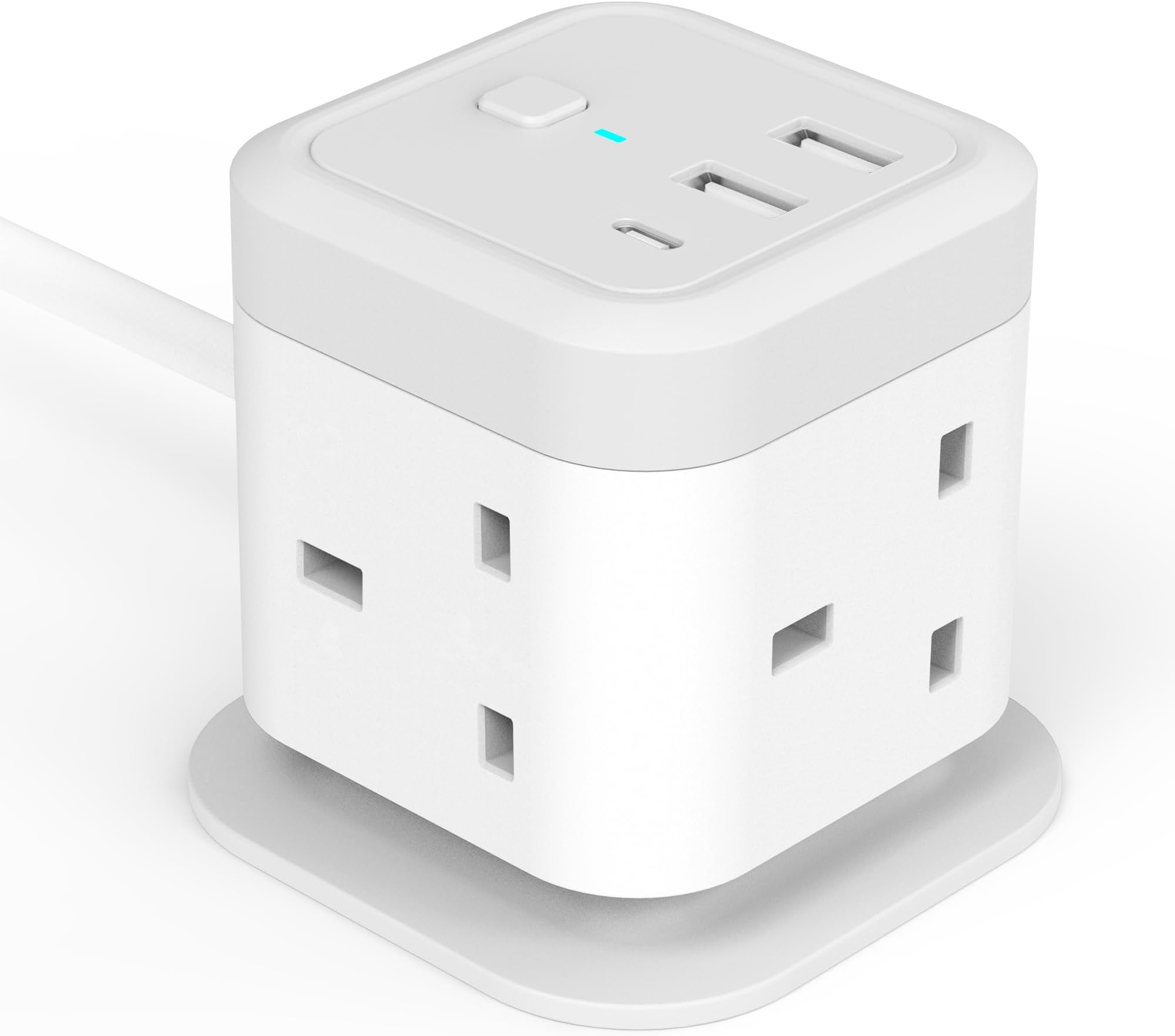 Cube Extension Lead with USB Slots, 4 Way Multi Plug with 2 USB A and 1 USB C Ports, UK Power Strip Surge Protected Extension Tower with Switch and 1.5M Cable Cord for Home, Kitchen, Office