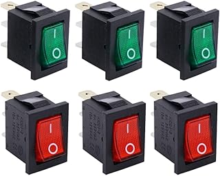 Twidec/6Pcs AC 6A 125V 10A 250V SPST 3 Pins 2 Position ON/Off Green and Red LED Light Illuminated Boat Rocker Switch Toggle（Quality Assurance for 1 Years） KCD1-2-101NRG