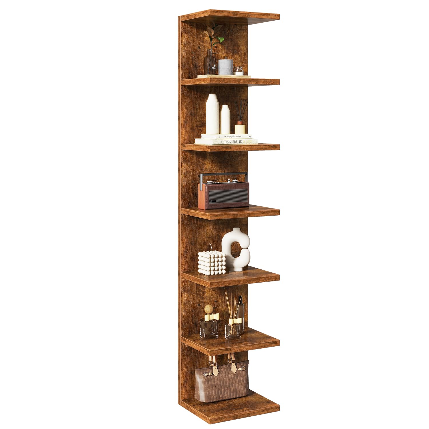 IBUYKE 7 Tier Wall Shelf Unit Floating Shelves,Lack Shelf for Wall Storage for Bedroom,Office,Bathroom Brown WBC018H