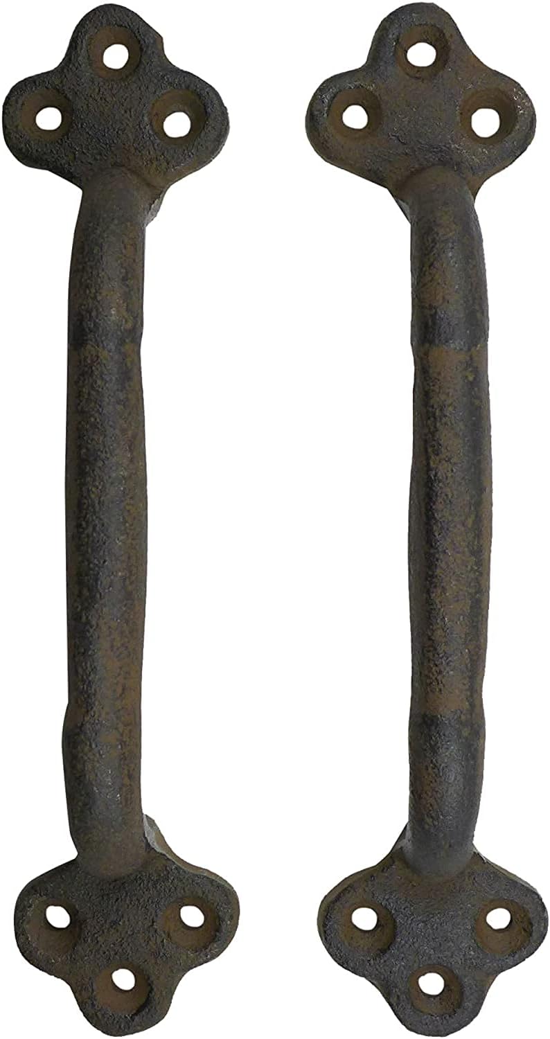 Door Handle Barn Door Rustic Handles – 9” Gate Handle – Vintage Cast Iron Gate Pull Handles –Long Metal Drawer Handles – Heavy Duty Antique Farmhouse – Interior Kitchen Drawer Knobs – Brown 2 Pcs