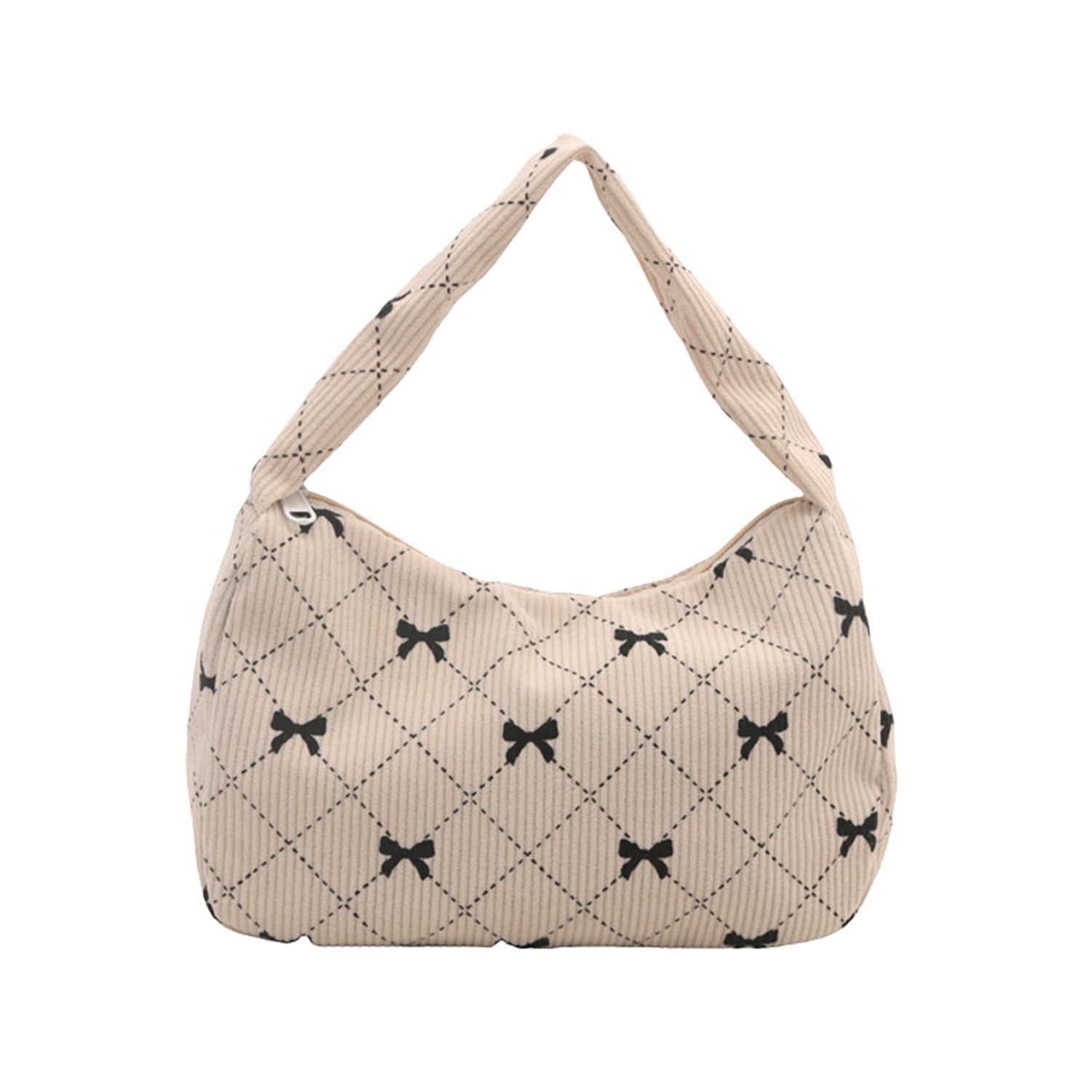 REAIJUNPIN Women's Cute Bow Print Tote Shoulder Bag Small Corduroy Underarm Bag Trendy Handbag Wallet Travel Bag