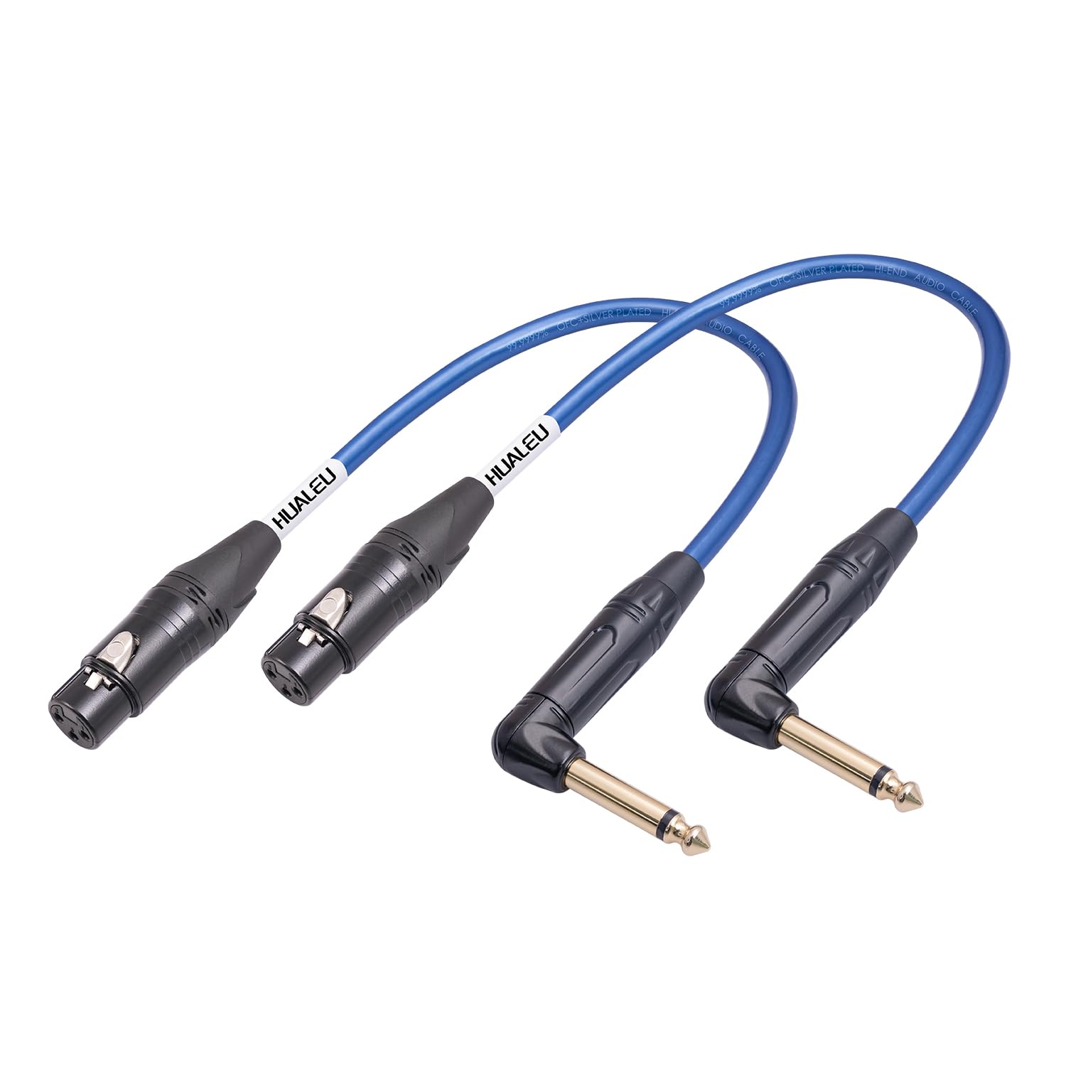 Mikrofonkabel TS rechtwinklig auf XLR-Buchse, XLR-Buchse auf 6,35 mm TS-rechtwinkliger Stecker, 6 N OFC + versilbertes Hi-End-Audiokabel für Mikrofonmischer, 2 Stück