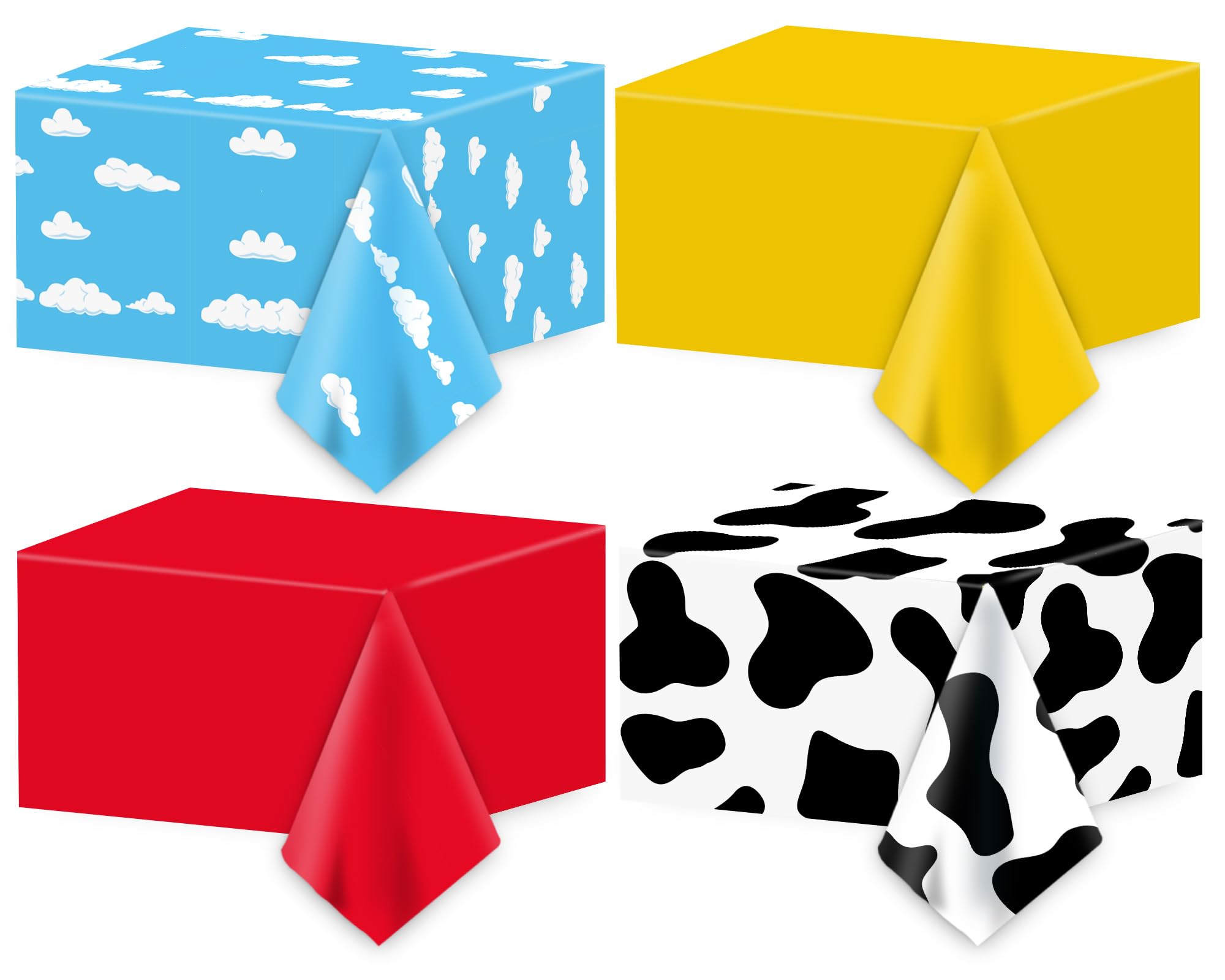 4Pcs Cartoon Story Tablecloth Birthday Party Decor Toy Inspire Game Story Tablecloth Plastic Blue Sky White Cloud Tablecover Boy Story Baby Shower