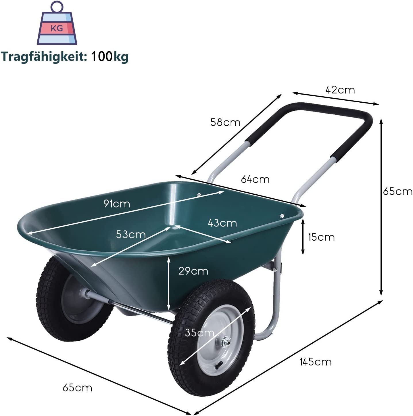 Kruiwagen met 2 wielen 350 liter
