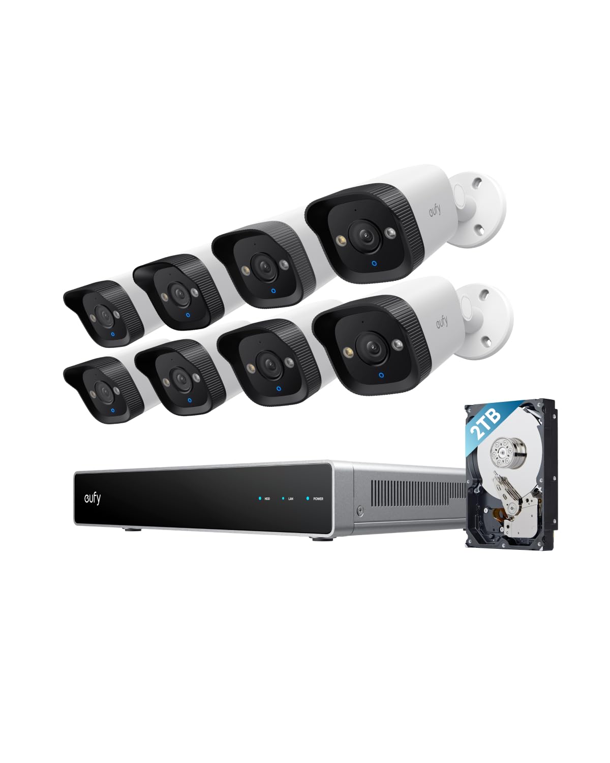 eufy PoE NVR Security System E40,24/7 Recording,Up to 16CH, 2TB HDD, 8 4K Bullet Cams, Wired Outdoor Cam, 4K UHD, 122° FOV, Color Night Vision,AI